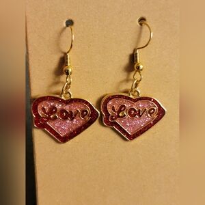 Handcrafted Gold and Red Love Earrings